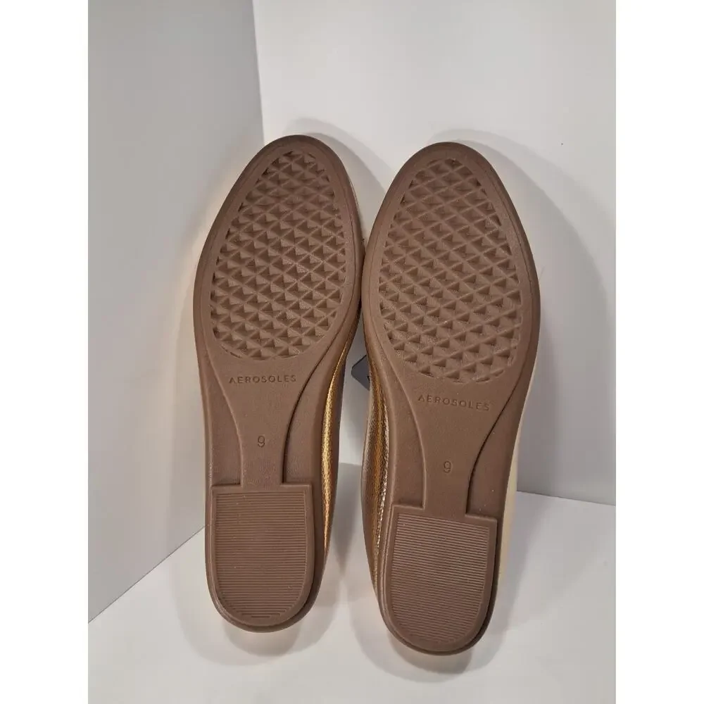 Aerosoles Big Bet Color Soft Gold Flat Loafer Size 9W NEW